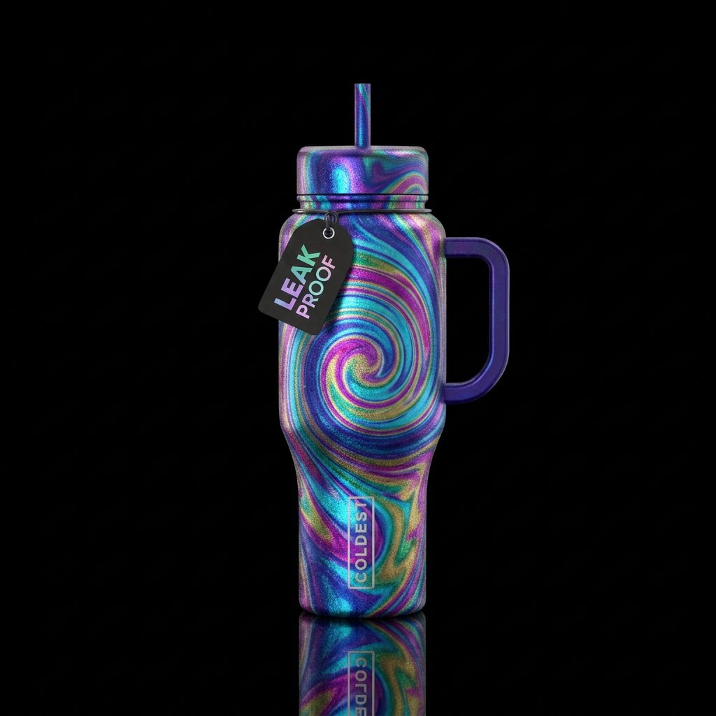 acid wash, beautiul, vibrant, shiny, sparkly, swir... water bottle design