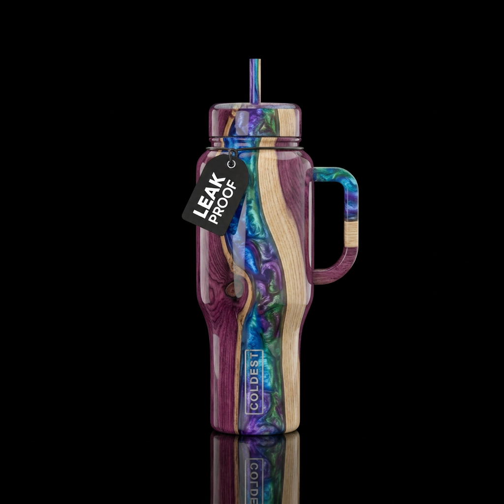 Epoxy resin art river design on purple heart wood ... water bottle design
