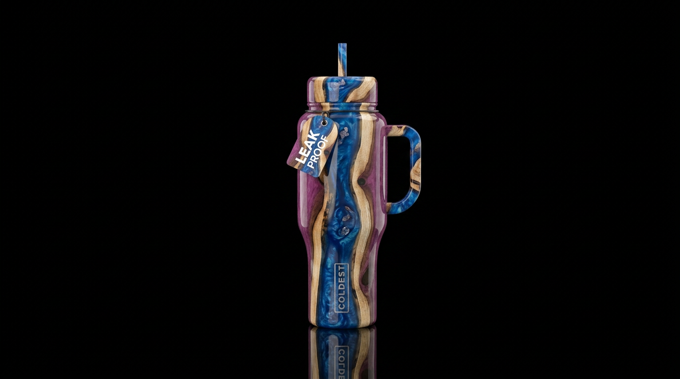 Epoxy resin art river design on purple heart wood ... water bottle design