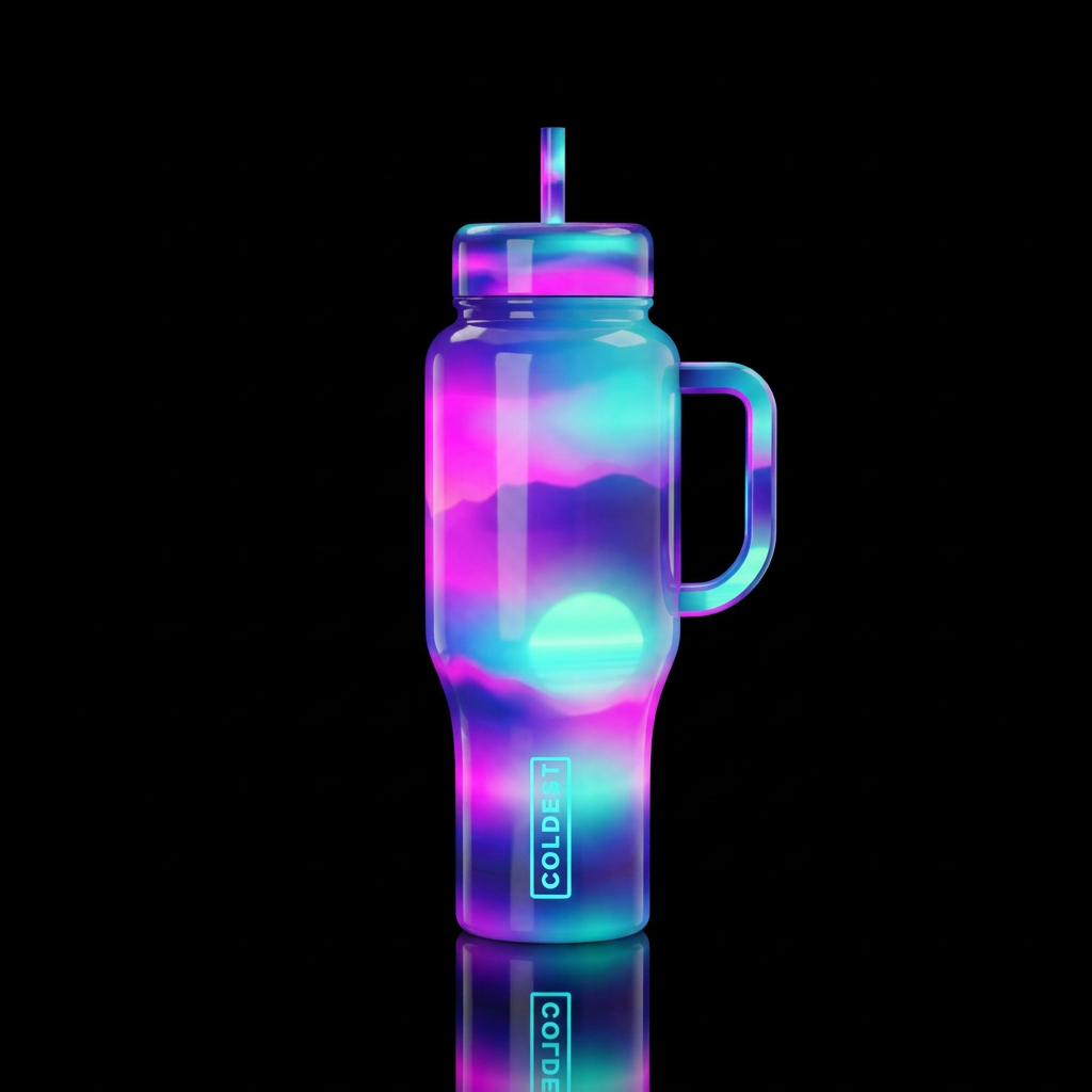 realism, vibrant, glowie, chillwave, seamless with... water bottle design