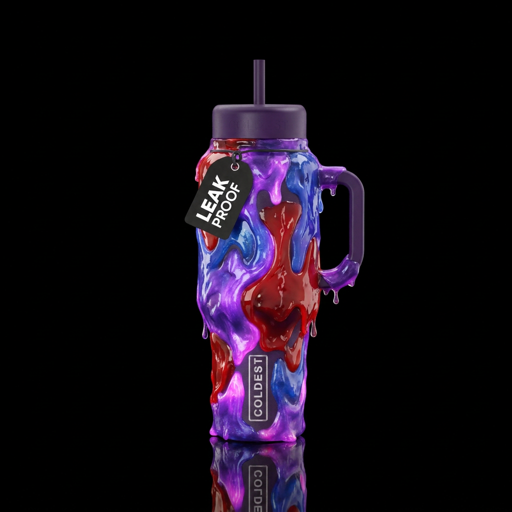Glowing slime, bold, shiny scarlet red vibrant ame... water bottle design