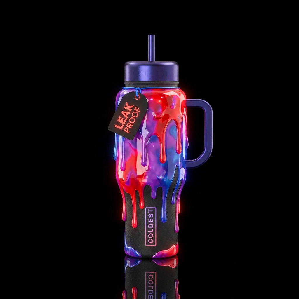 Glowing slime, bold, shiny scarlet red vibrant ame... water bottle design