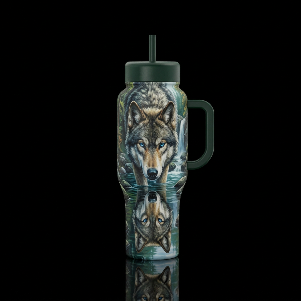 Wolf with beautiful blue mezmerizing eyes looking ... water bottle design