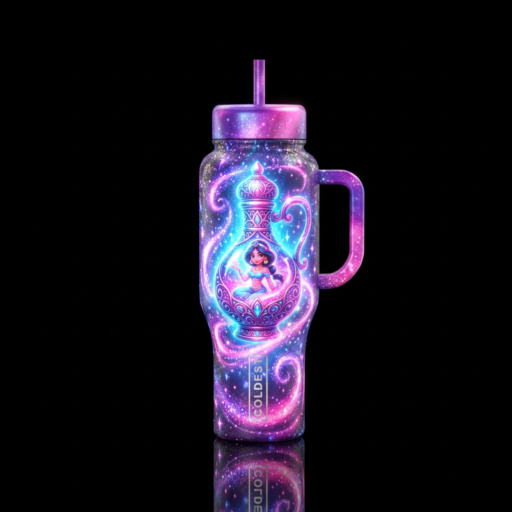 Girl genie in her bottle sparkly, shiny, glowie, m... water bottle design