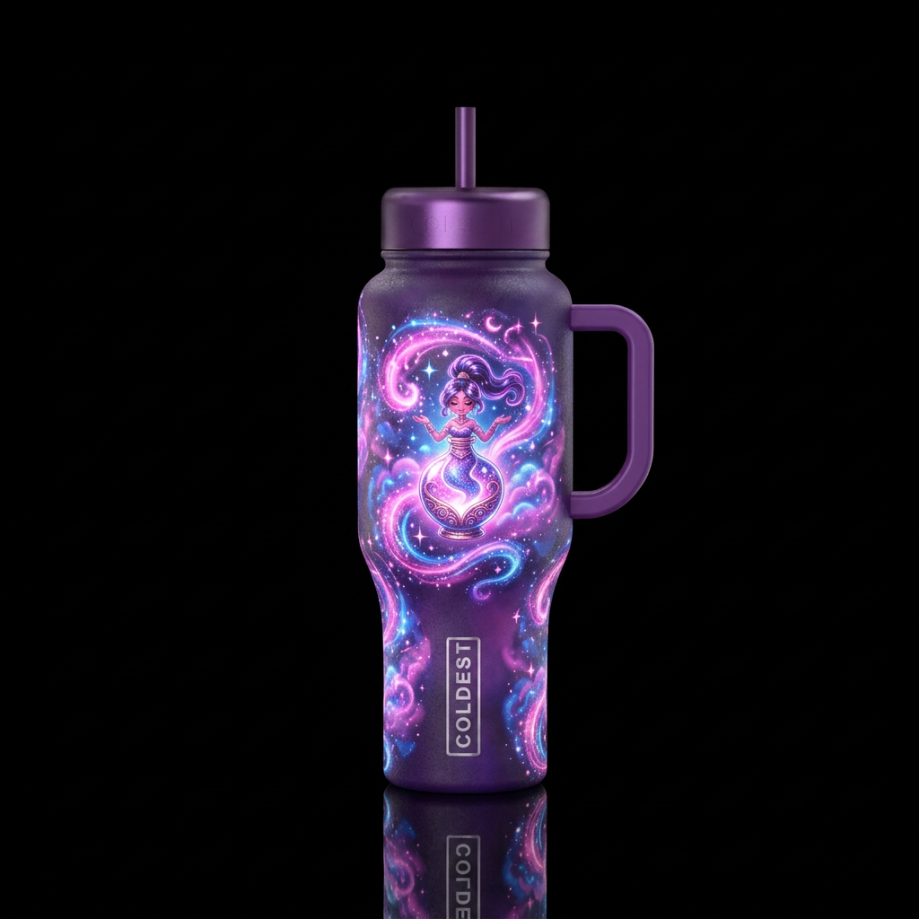 Girl genie in her bottle sparkly, shiny, glowie, m... water bottle design