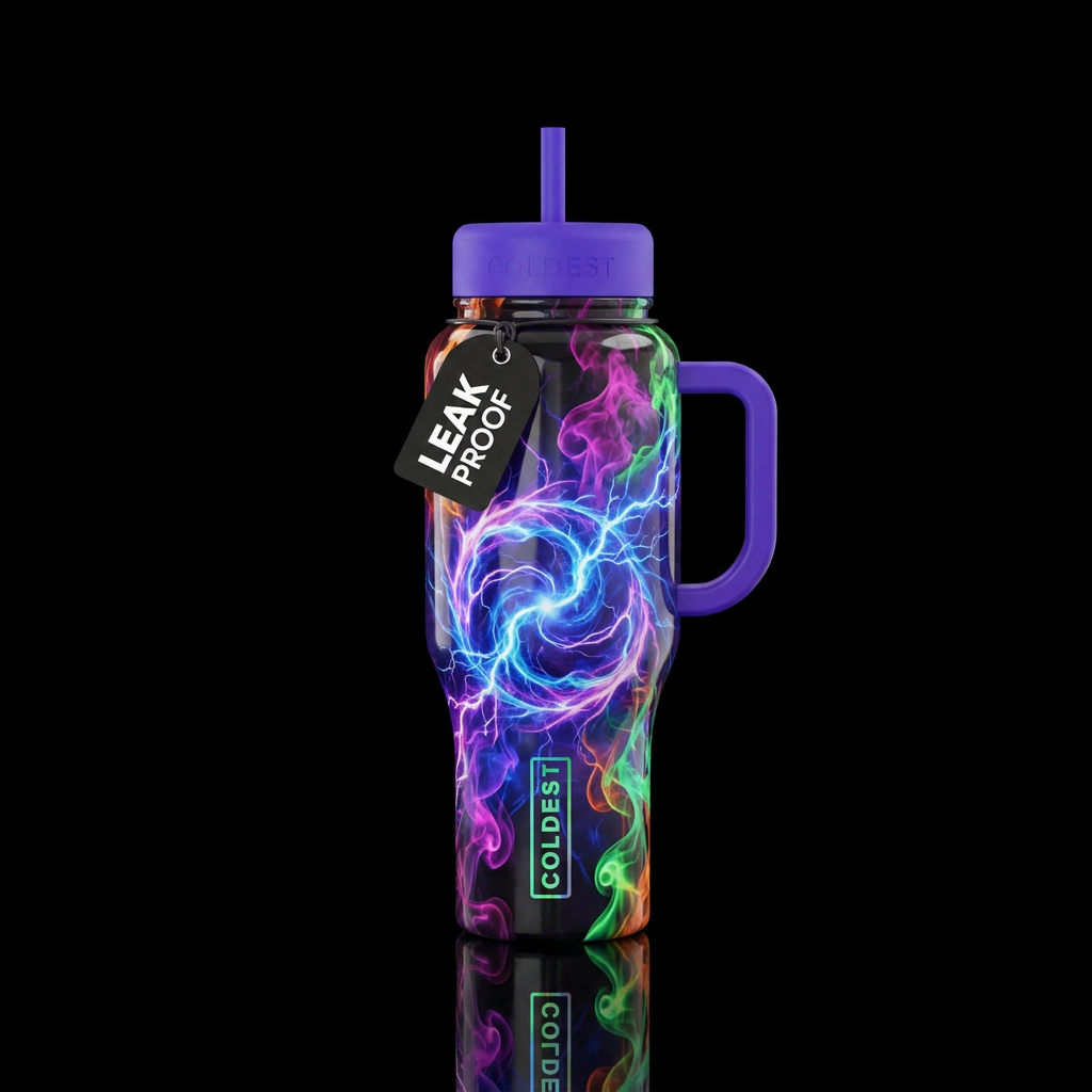 explosive, electric, smoke, vibrantwith colors on ... water bottle design