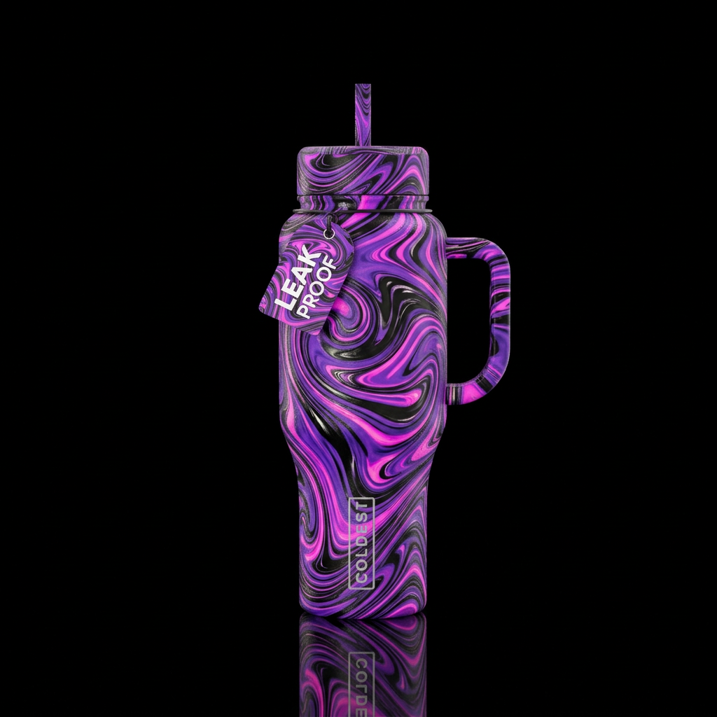magical, ancient, fantasy with vibrant purple swir... water bottle design