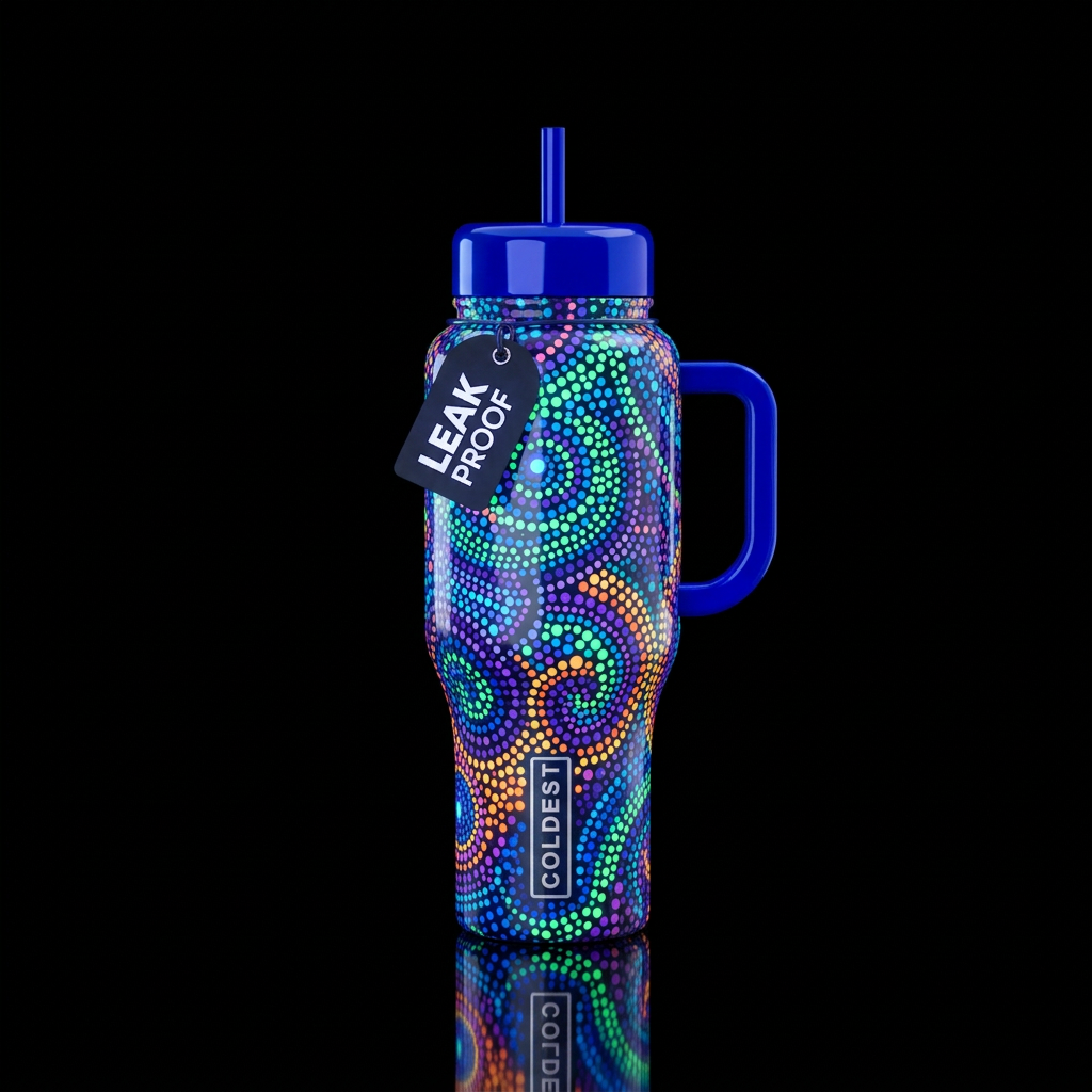 pointillism with beautiful glow in the dark vibran... water bottle design
