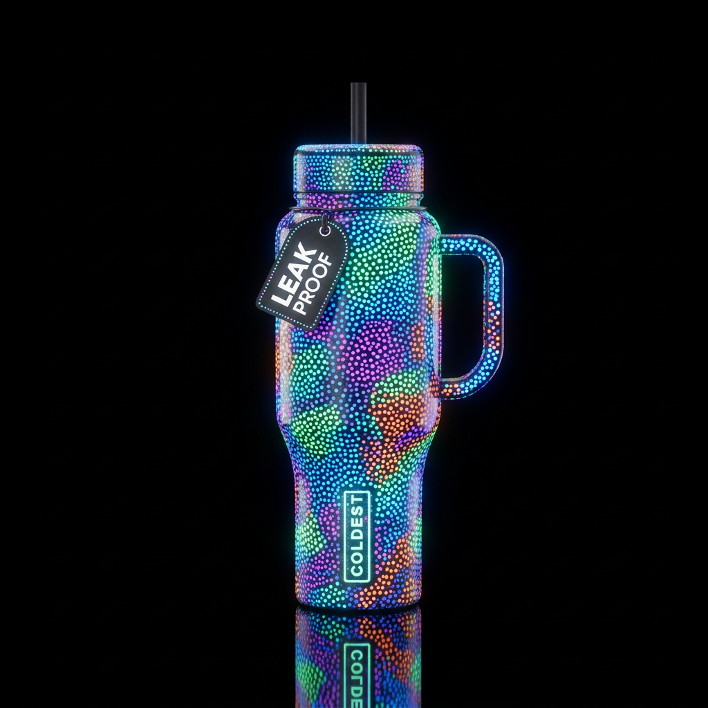 pointillism with beautiful glow in the dark vibran... water bottle design