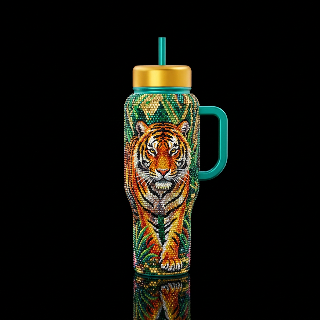 Shiny beautiful, vibrant, sparkly, diamond art of ... water bottle design