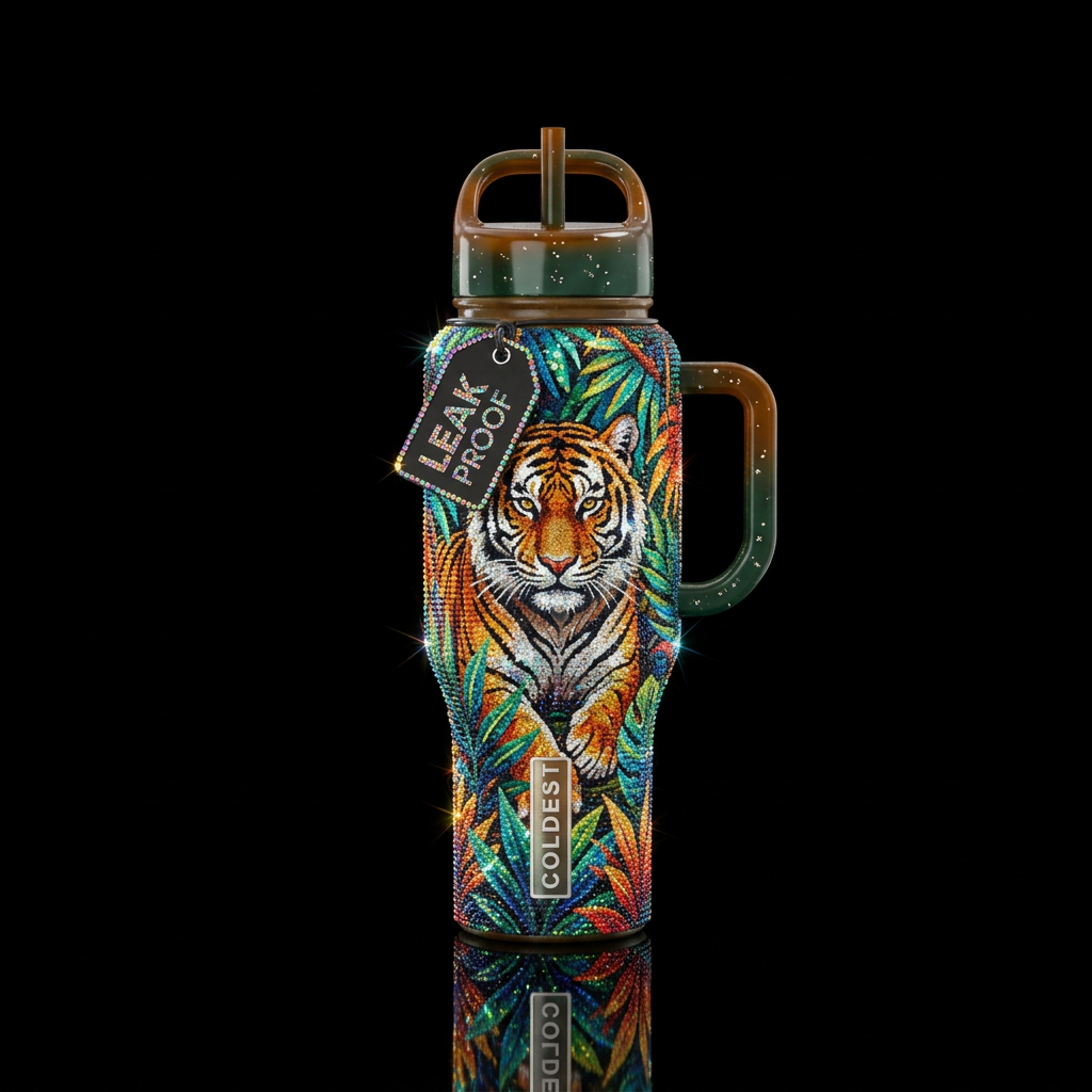 Shiny beautiful, vibrant, sparkly, diamond art of ... water bottle design