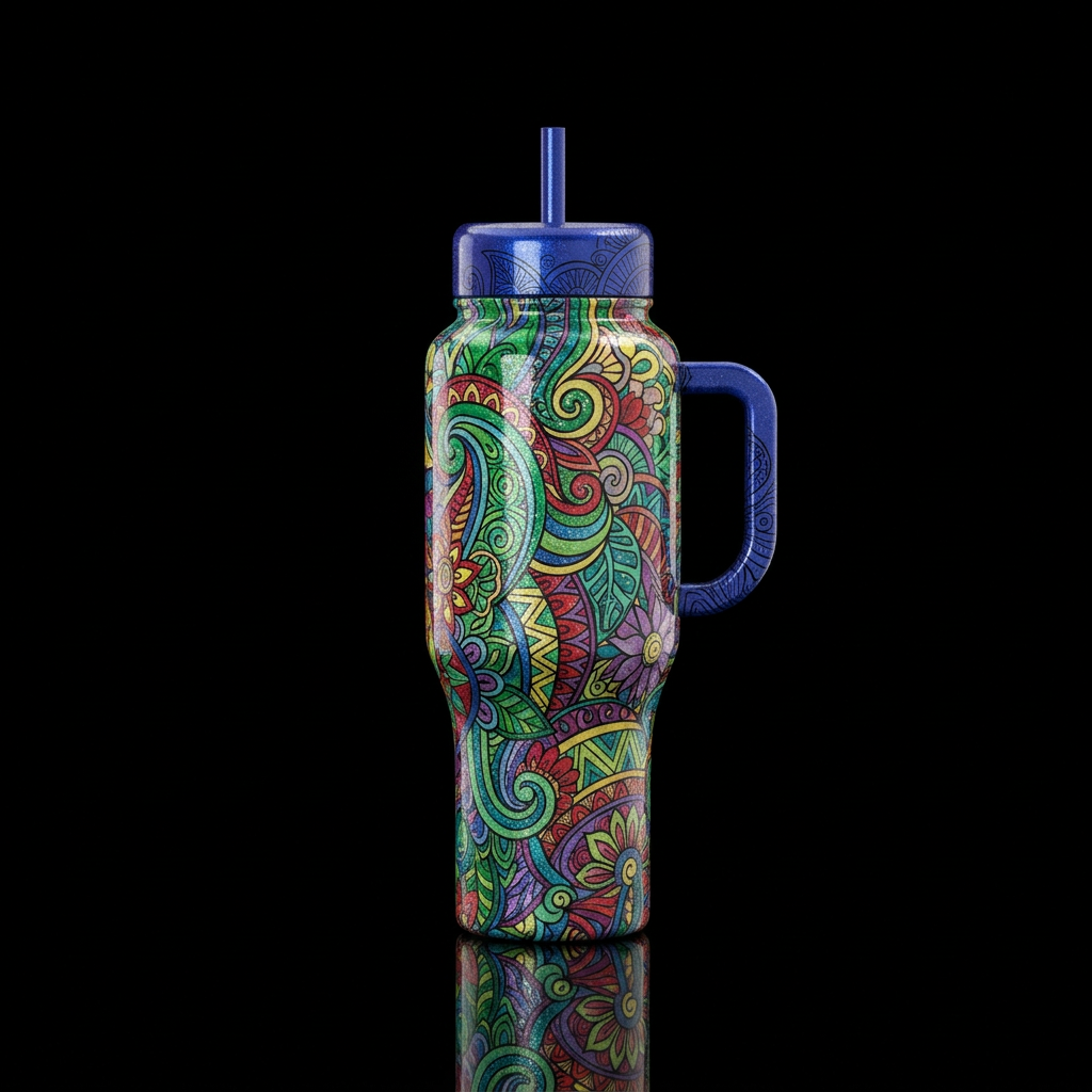zentangle, sparkly, shiny with vibrant and beautif... water bottle design