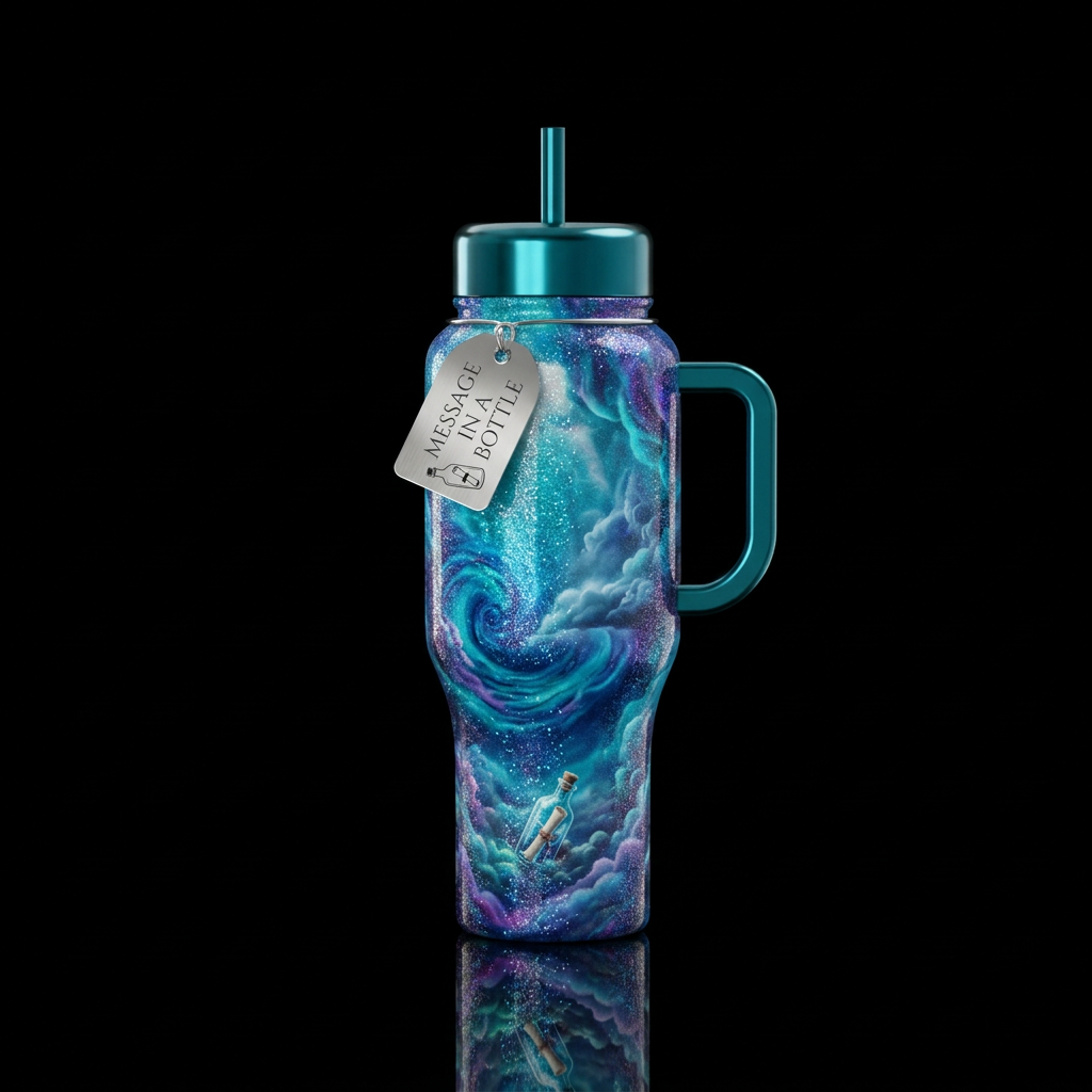 Message in a coldest bottle in the ocean, sparkly,... water bottle design