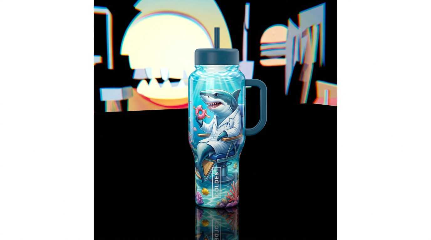 Shark dentist for the shark who ate the innertube ... water bottle design