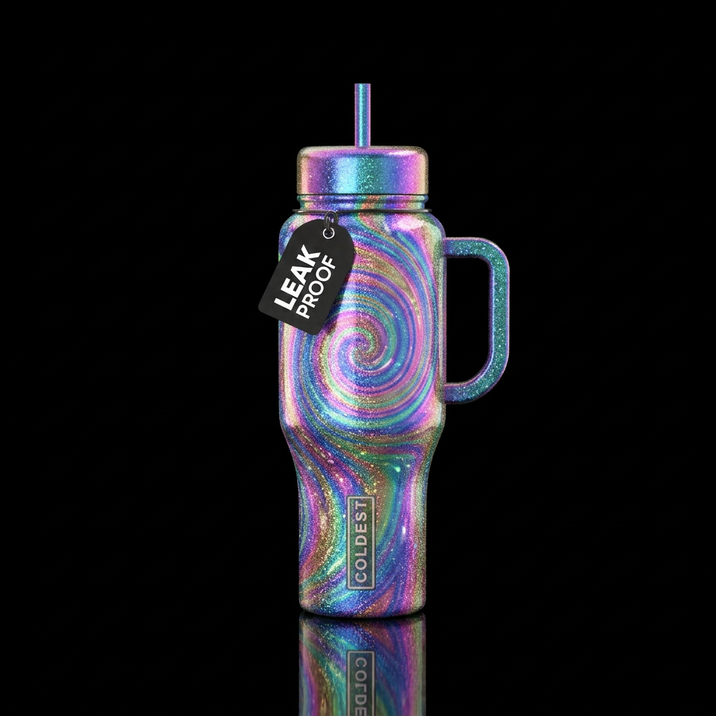 Multi chrome glow in the dark with vibrant spirals... water bottle design