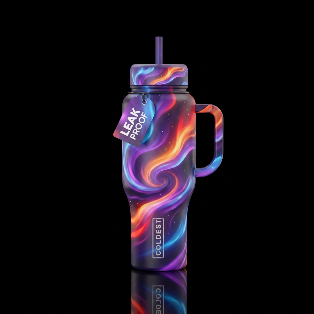 Aurora with vibrant amethyst shiny saffire glowie ... water bottle design
