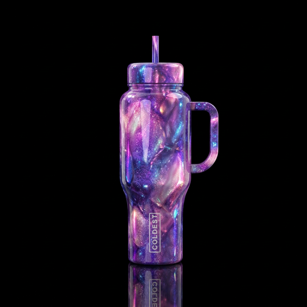 sparkly, glowie, realism, shiny, vibrant, seamless... water bottle design