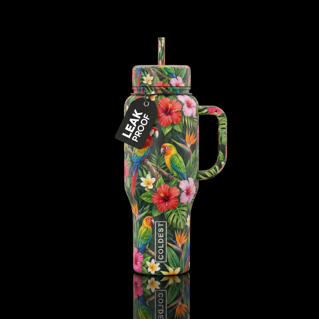 Love birds in tropical trees in a tropical paradis... water bottle design