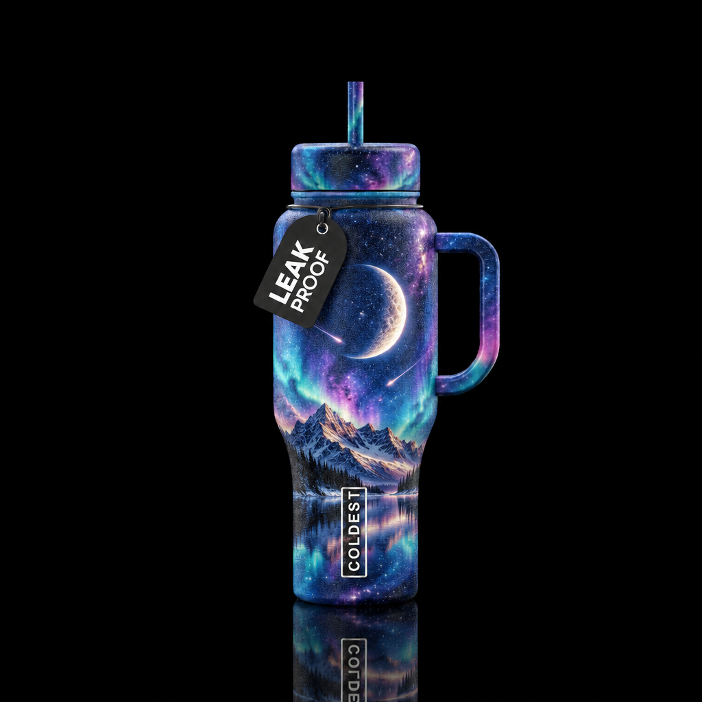 Arctic aurora water bottle design