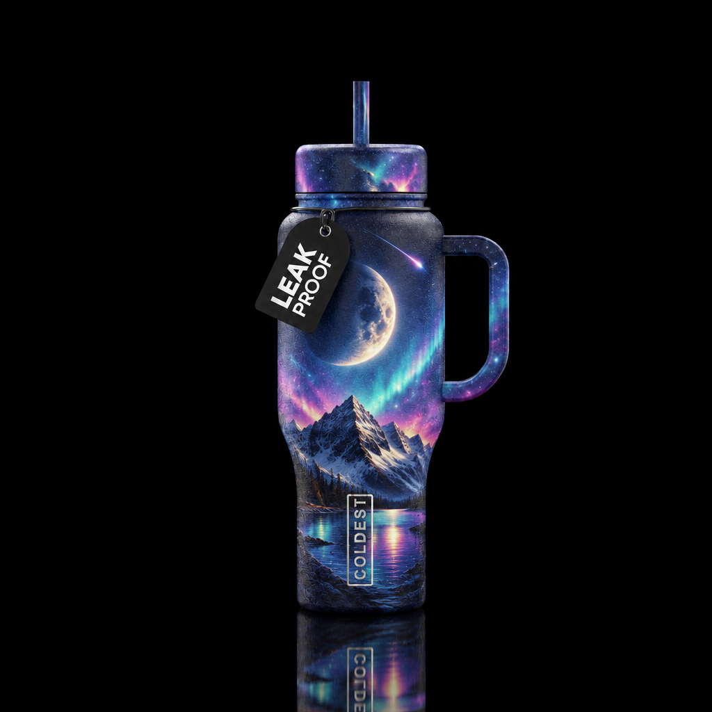 Arctic aurora water bottle design