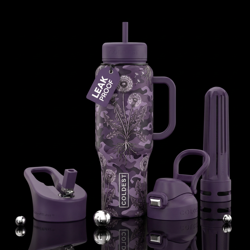 Military  purple bottle dandelions water bottle design