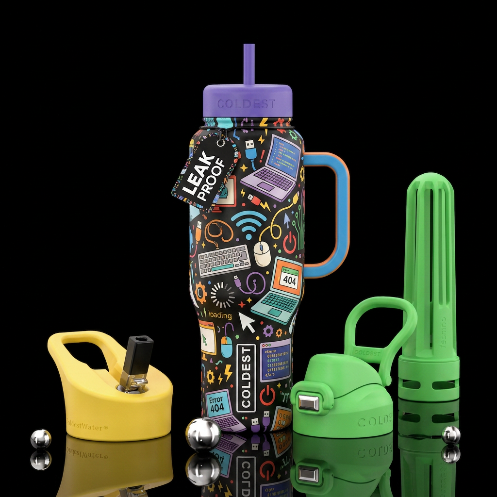 I’d like a fun, colorful IT-themed design for a tu... water bottle design