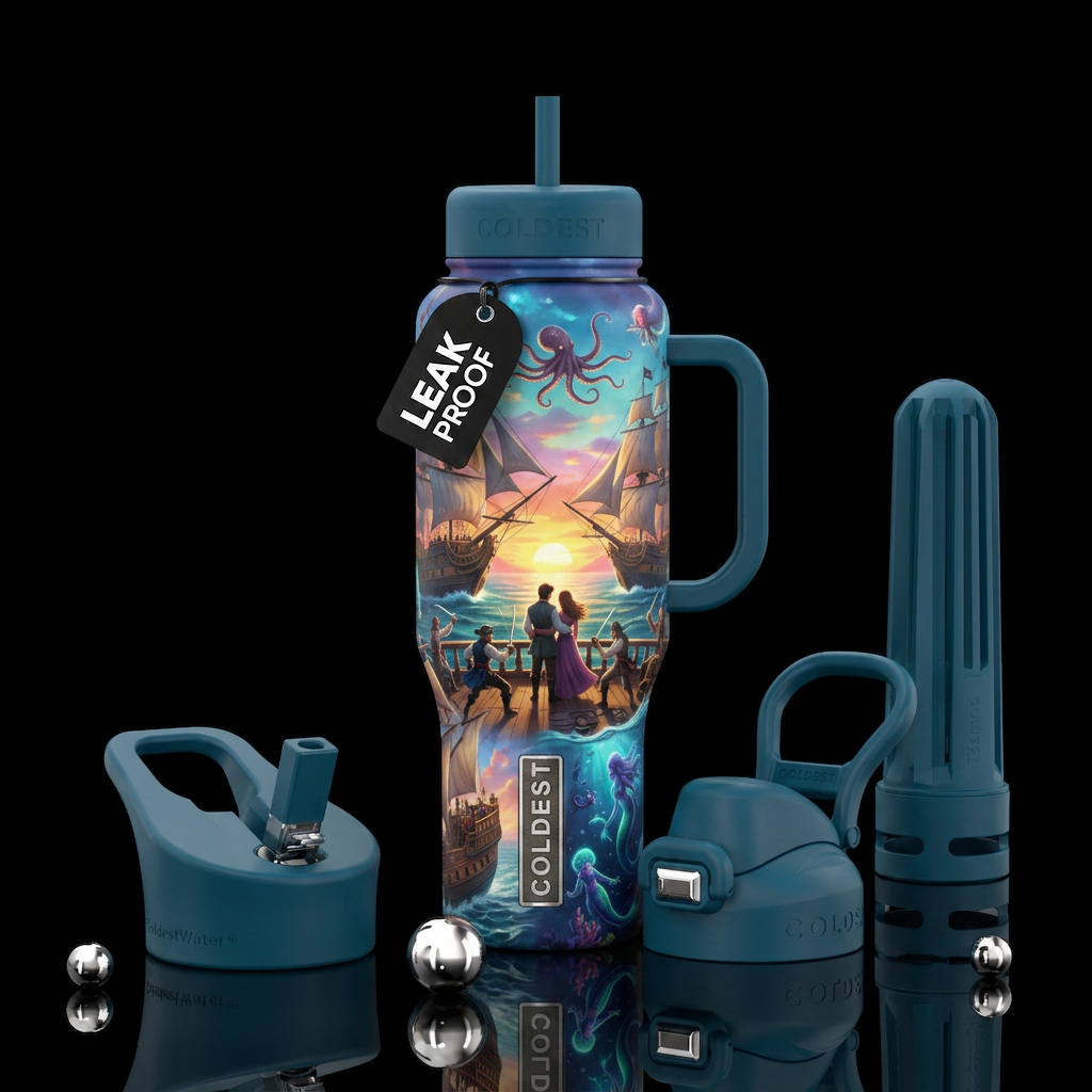 Pirate adventure with high seas, sword fights, rom... water bottle design