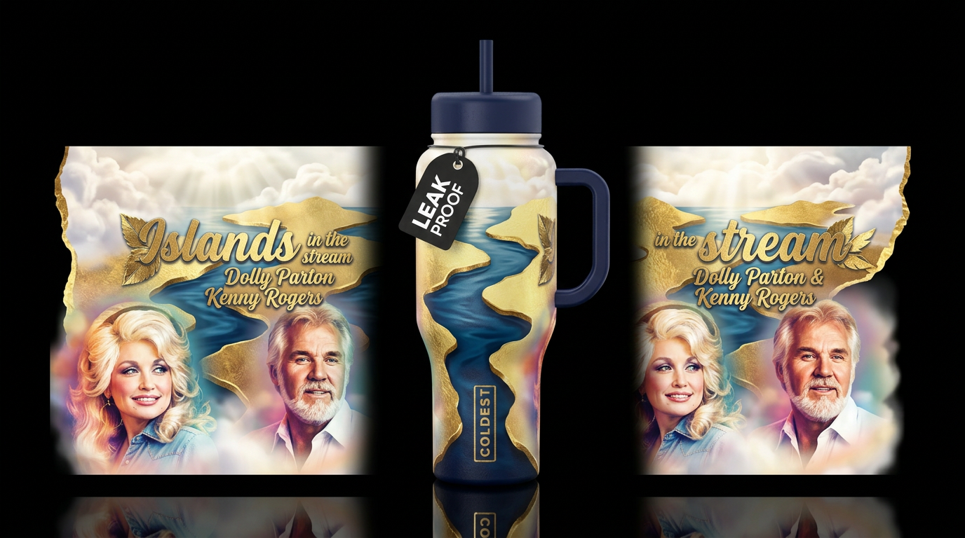 Islands in the stream - Dolly Parton and Kenny Rog... water bottle design