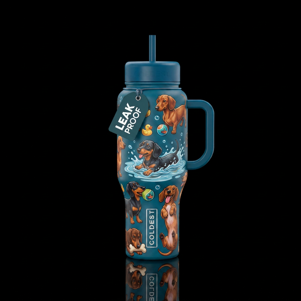 Dachshunds playing in the water, and with squeaky ... water bottle design
