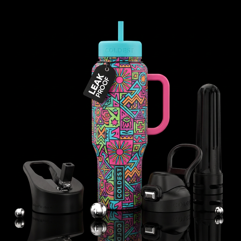 Wild colors, in all sorts of patterns, symbols, water bottle design