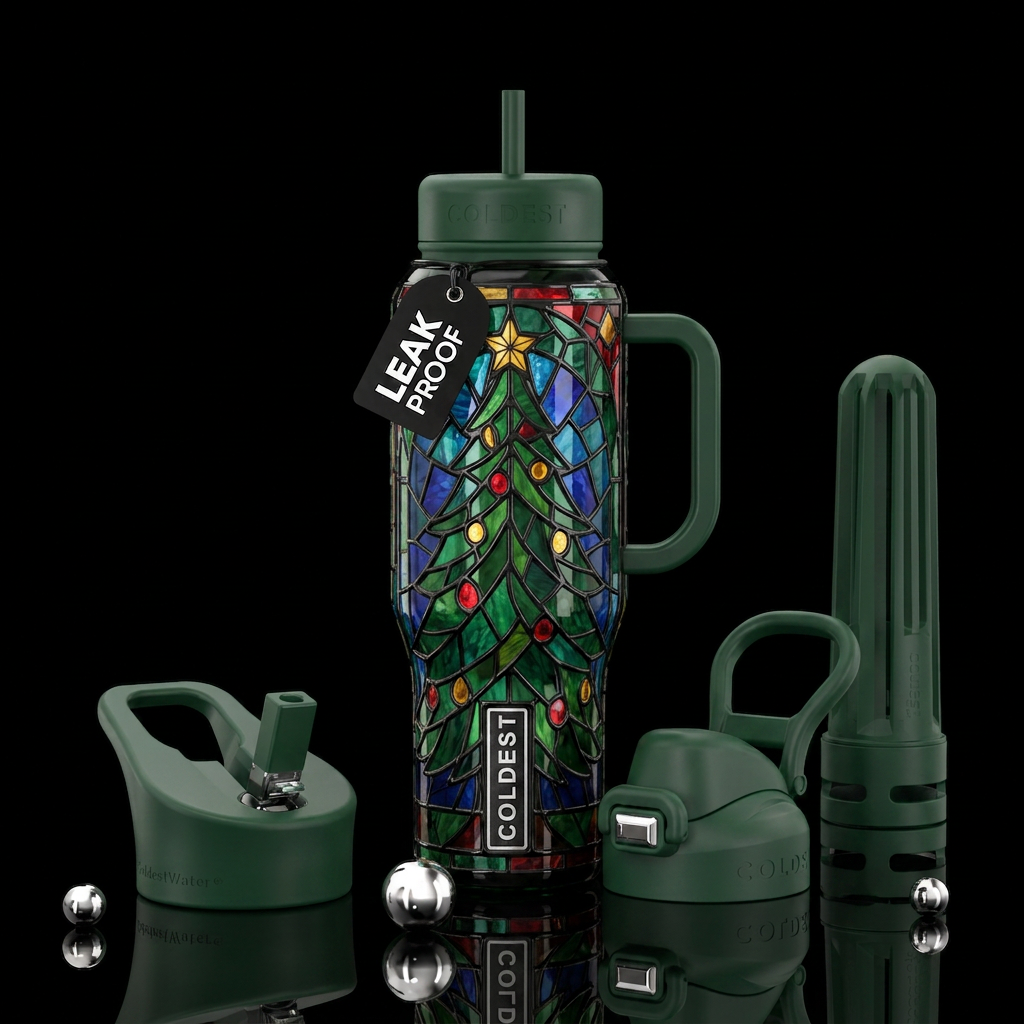 Christmas tree, stained glass water bottle design