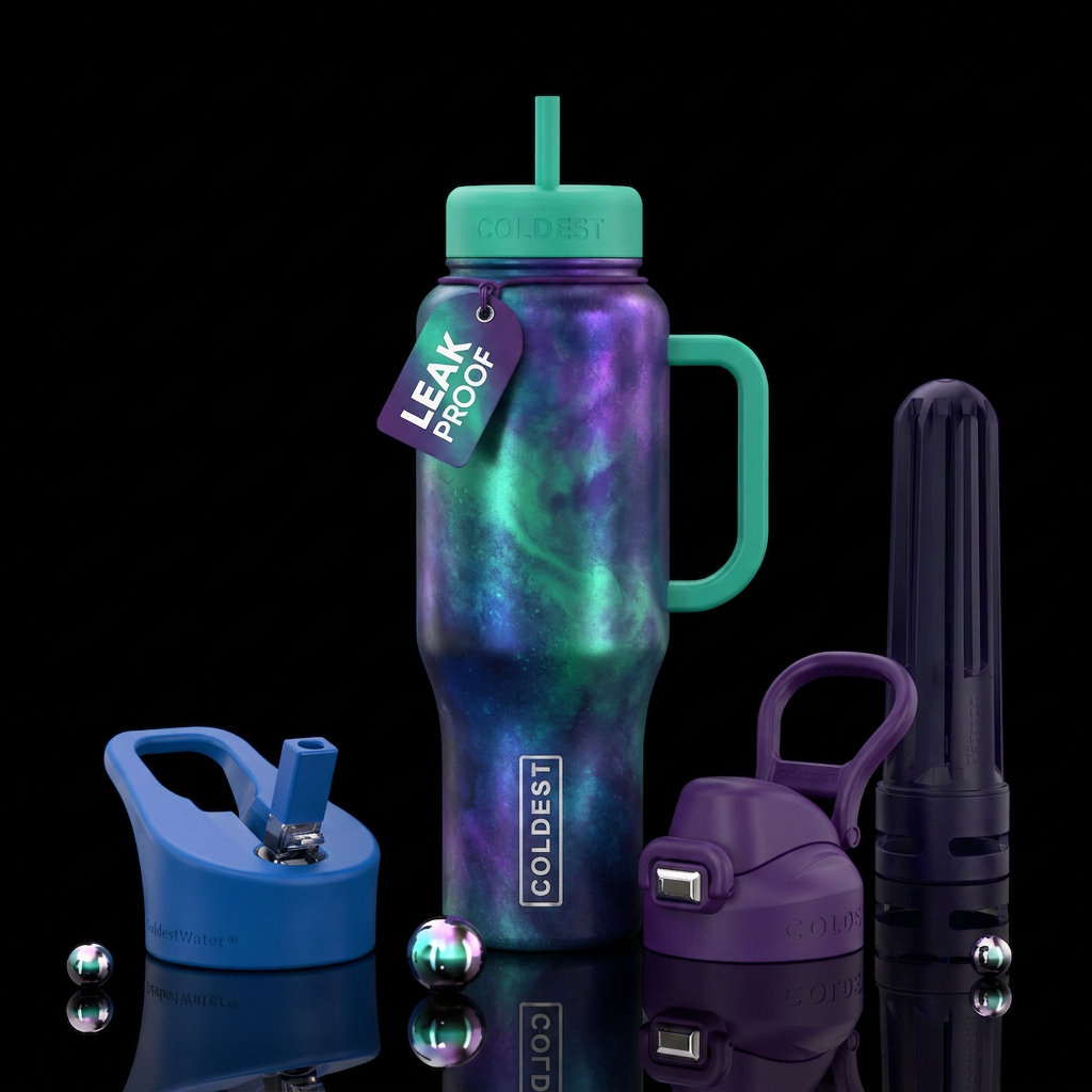 Mixture of blue,green,purple water bottle design