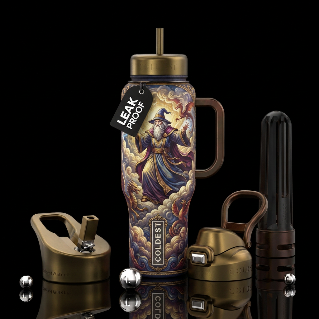 wizard, fantasy, clouds, mythical, classical water bottle design