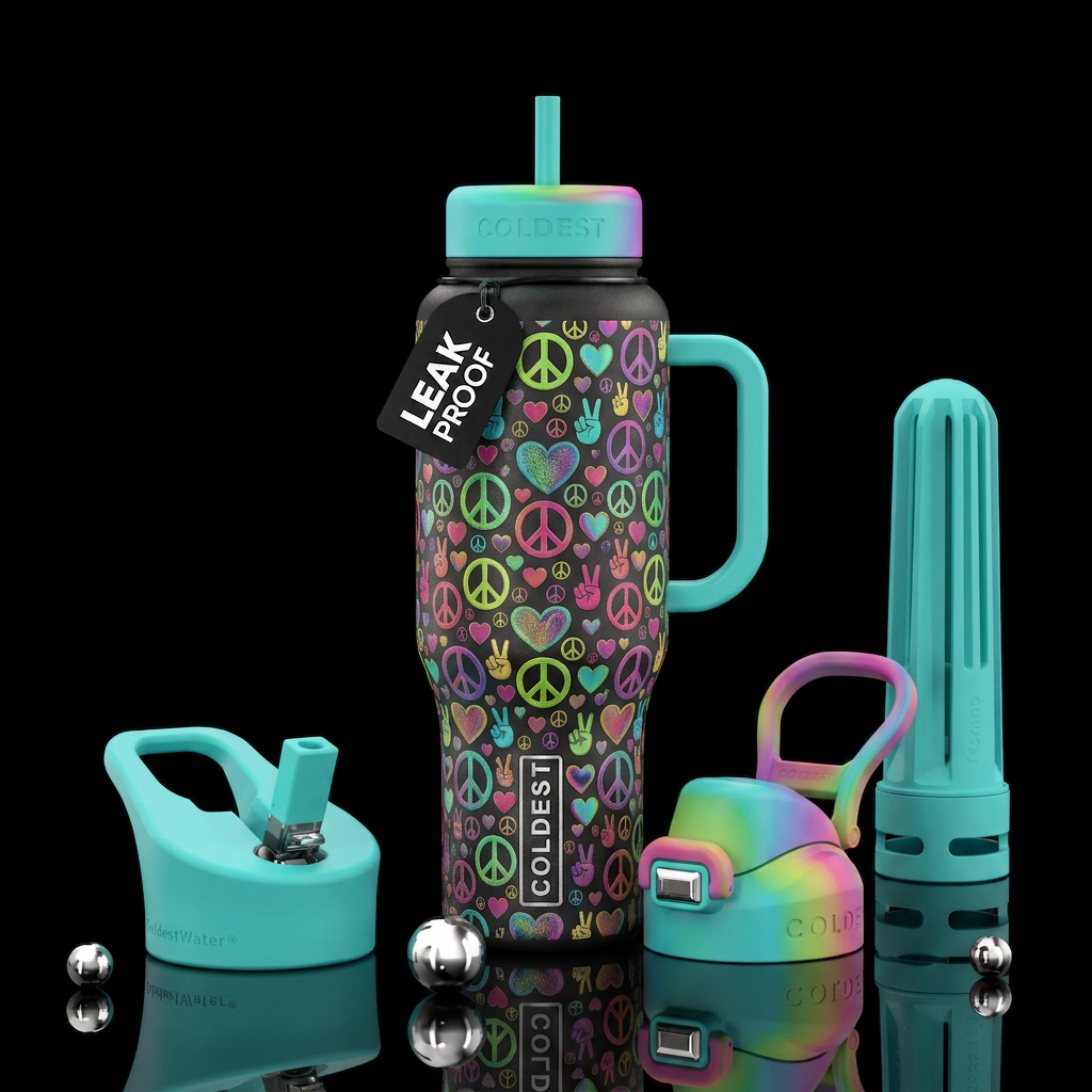 Peace signs, hearts, finger peace signs water bottle design