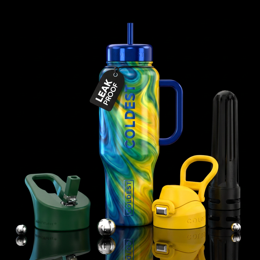Shades of blue, shades of yellow, shades of green ... water bottle design