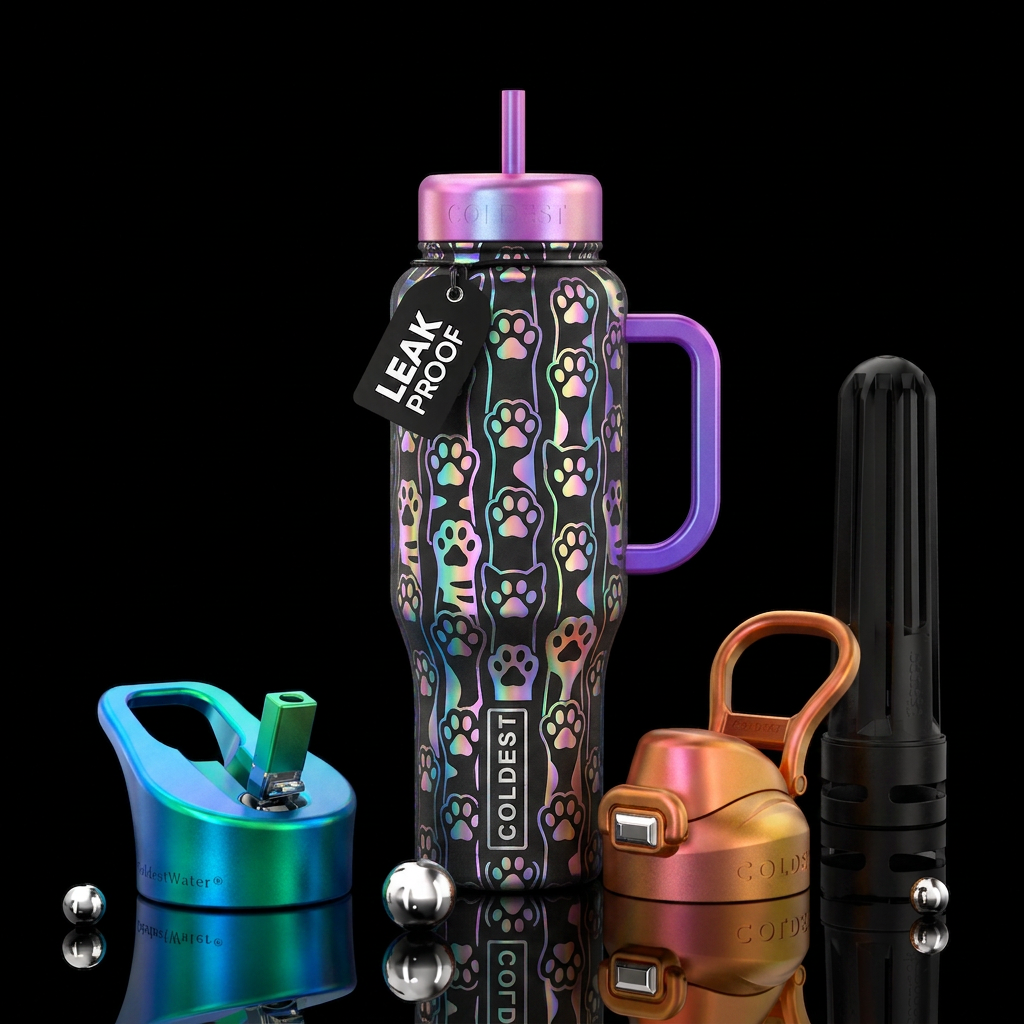 Hologram cat and dog paws water bottle design