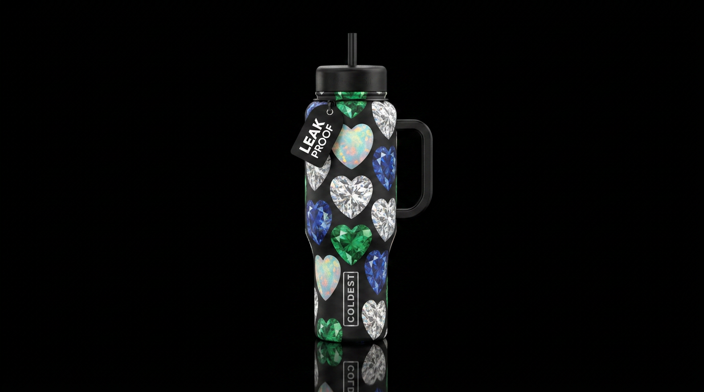 Opal hearts, shaphire hearts, emerald hearts, diam... water bottle design