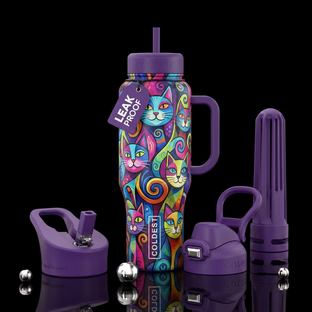 funny, abstract, cat water bottle design