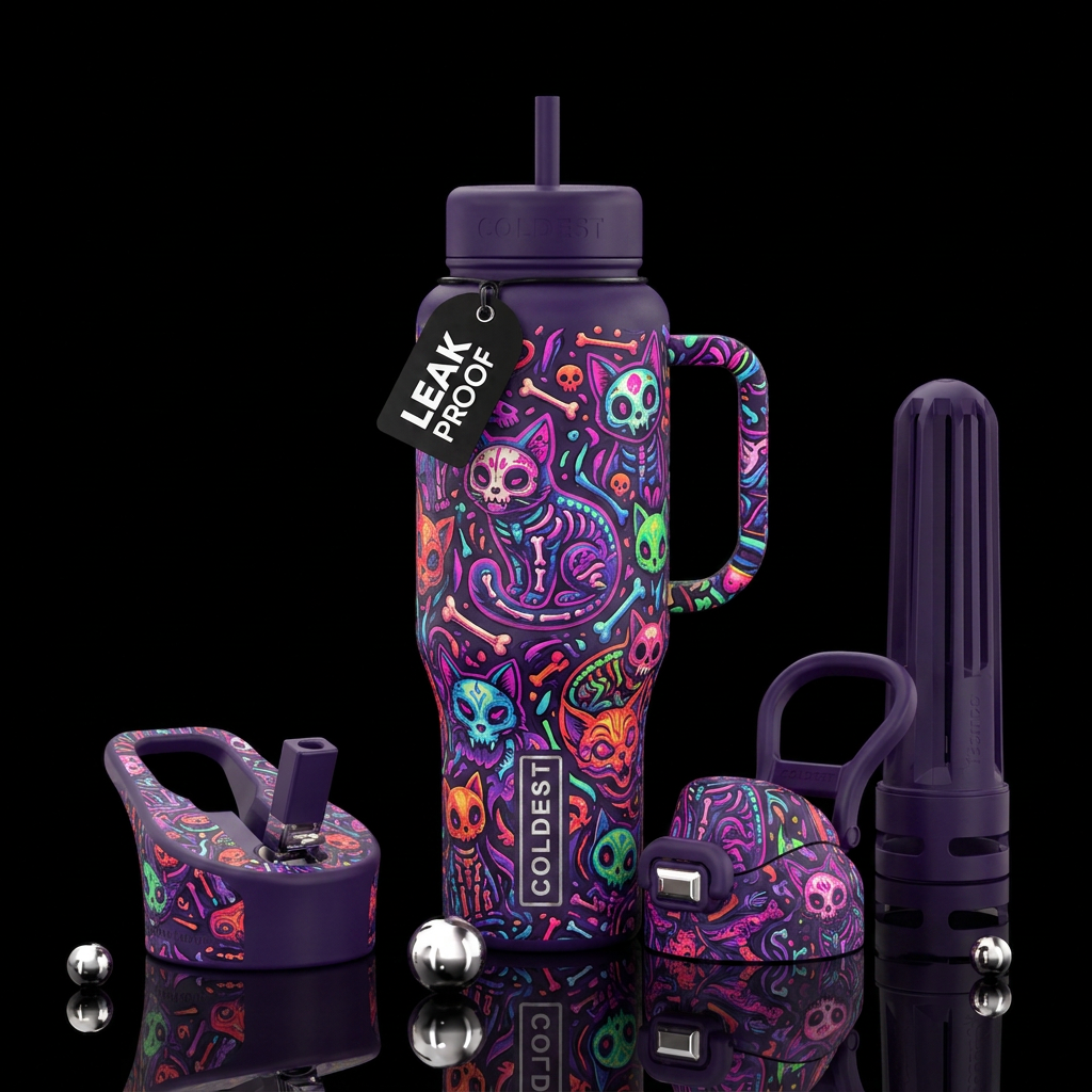 Skull and bones Lottie cats water bottle design