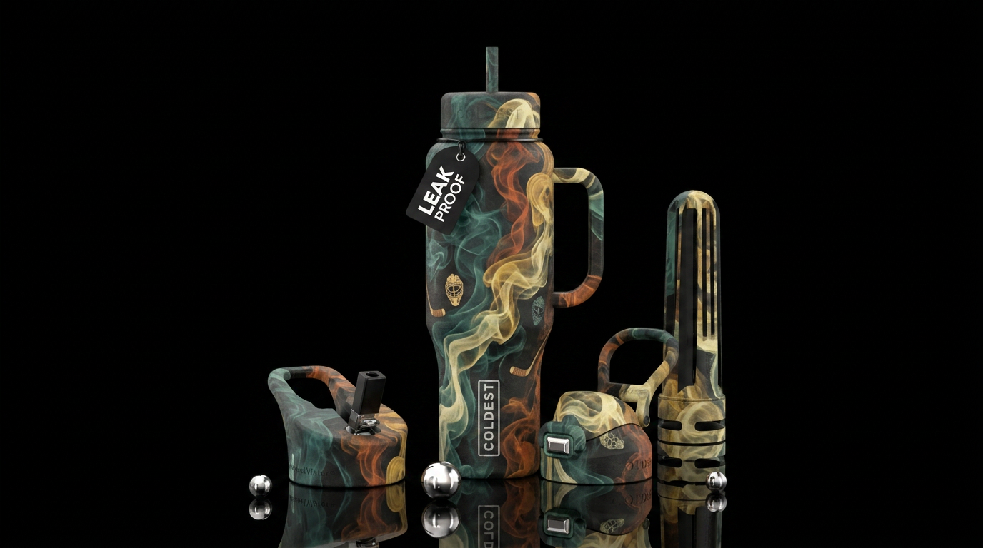 Hockey,, retro, smoke water bottle design