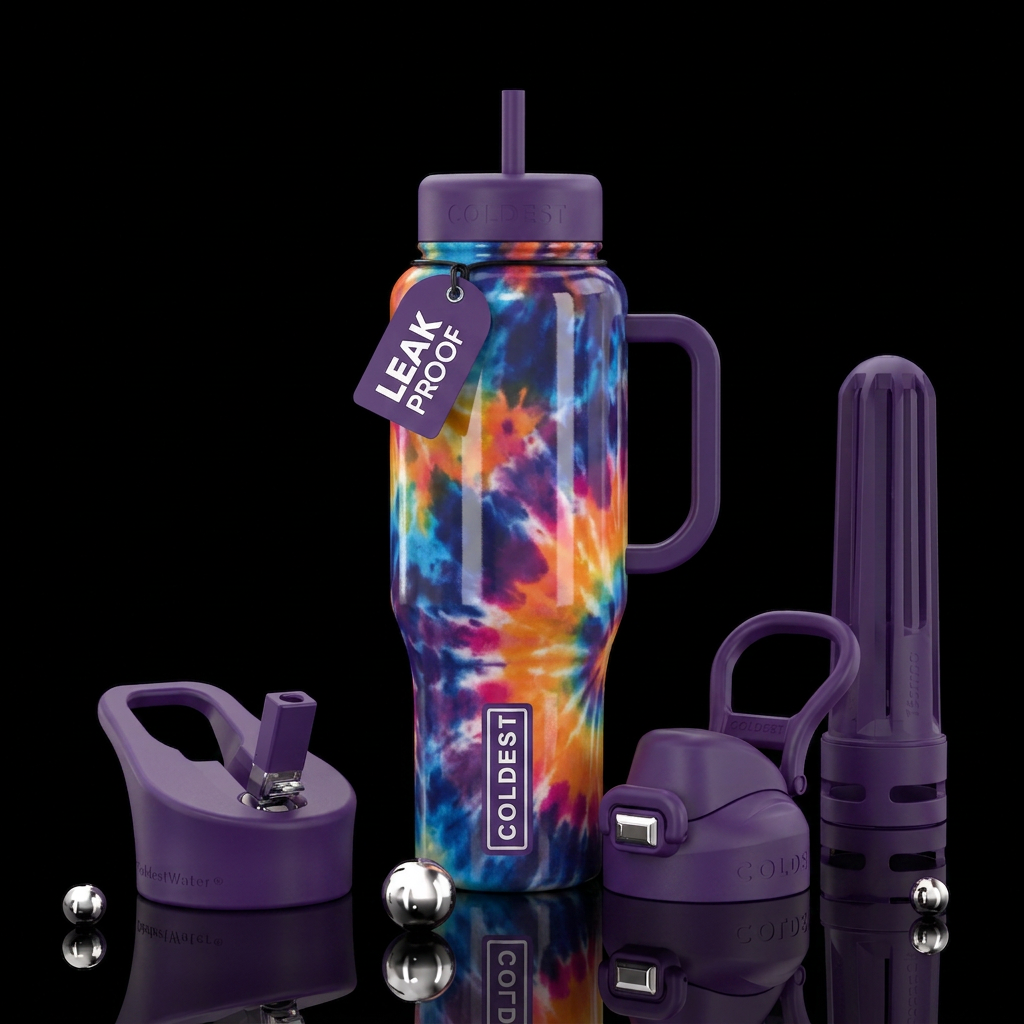 Tye dye shapes water bottle design
