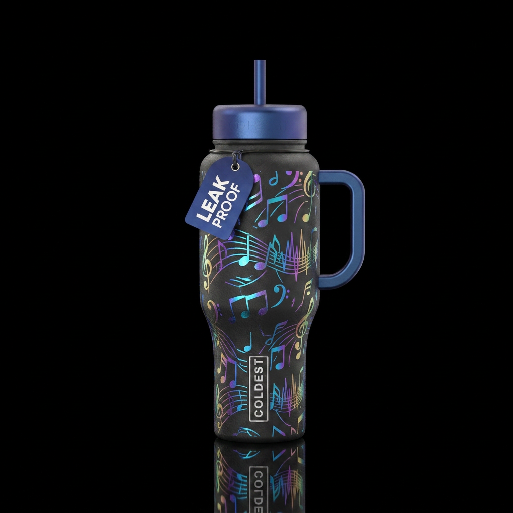 irridescent,, abstract, music water bottle design
