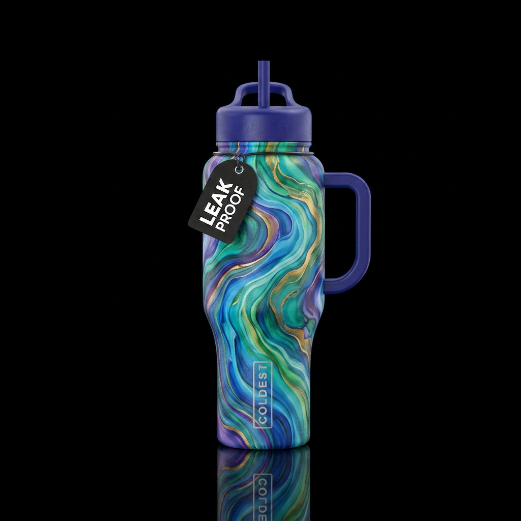 Flowing colors into a river water bottle design