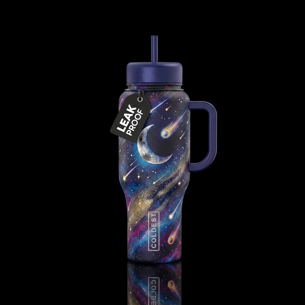 Moon ,shooting stats, shooting comets, water bottle design