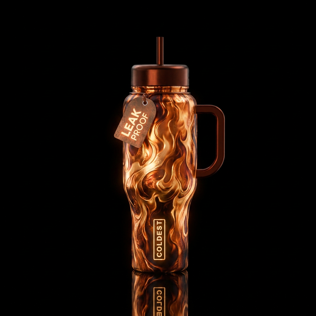 metallic, glowie, firery water bottle design