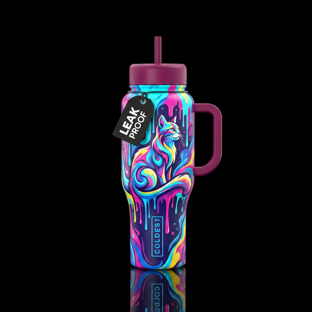 dripping, swirls, abstract, cat water bottle design