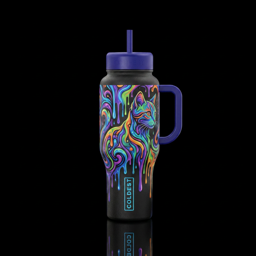 dripping, swirls, abstract, cat water bottle design