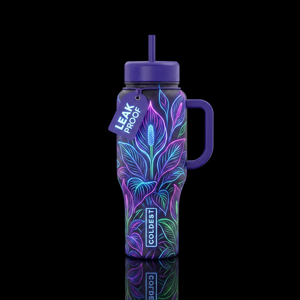 Peace Lillie’s, neon water bottle design