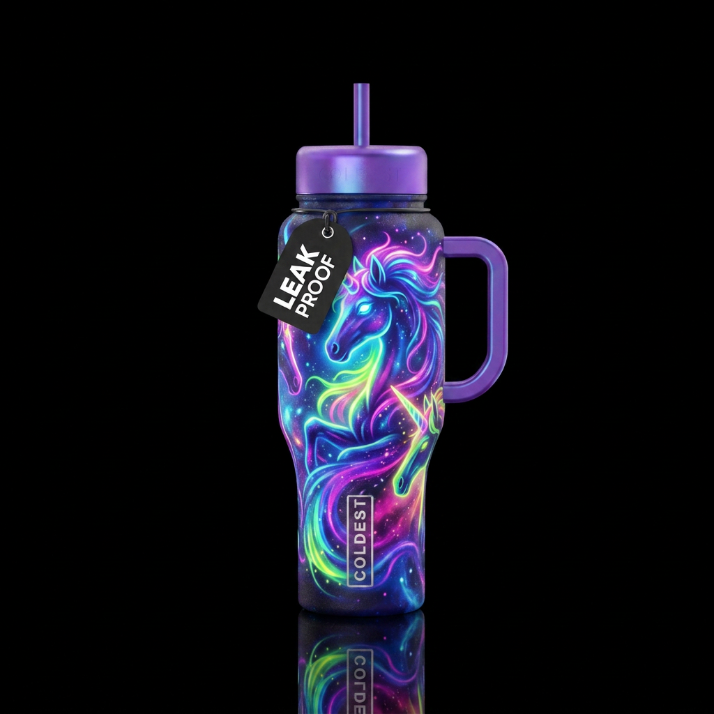Glowie, unicorn water bottle design
