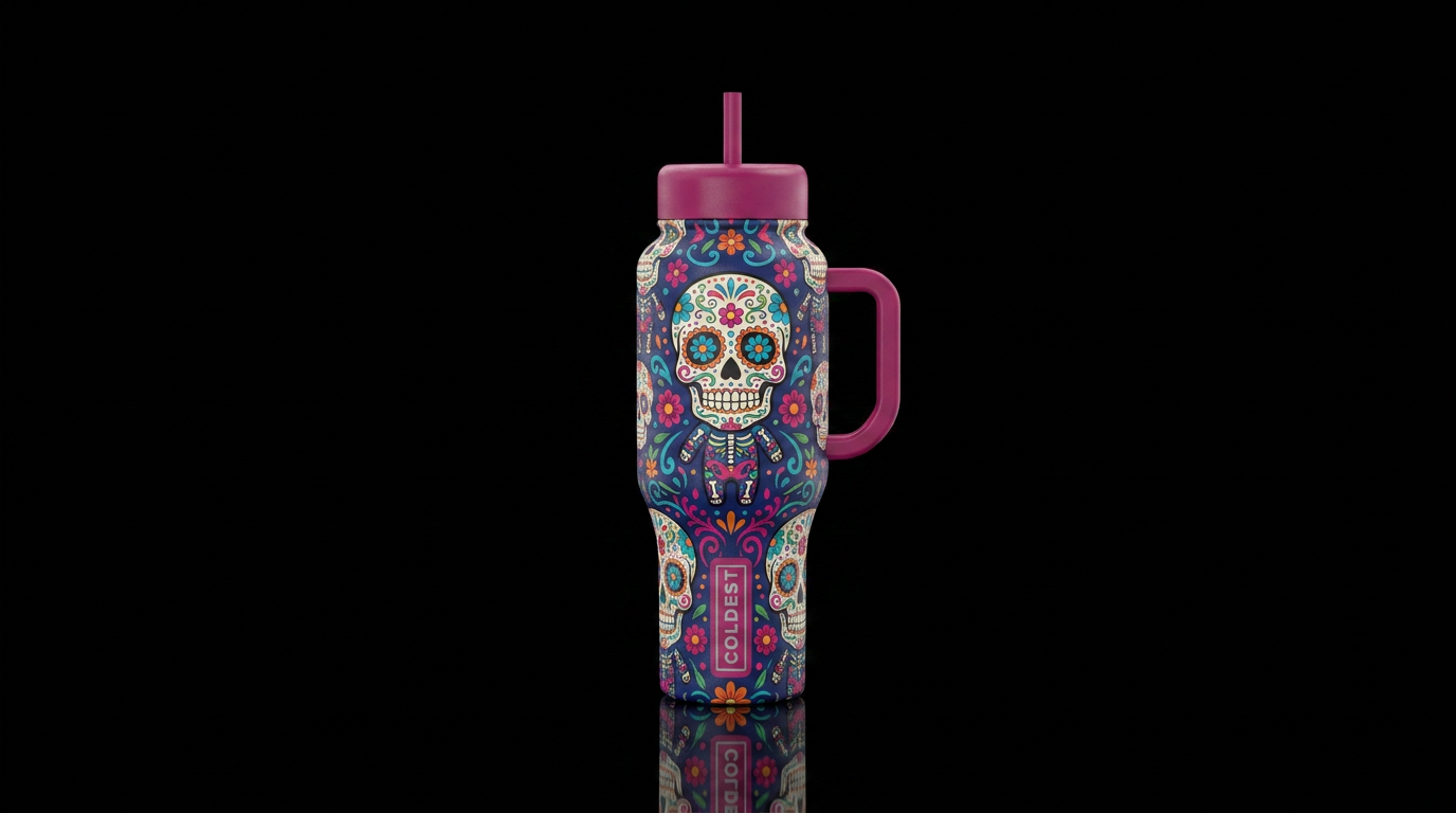 Sugar skulls with tiny bodies water bottle design